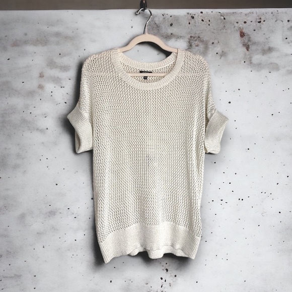 APT.9 open knit s/s top open weave women's XL Summer beach knit crew neck white - Picture 3 of 4